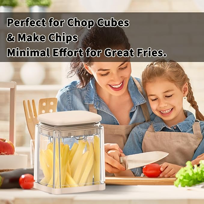 French Fry Cutter, Solucky Potato Onion Cutter, Professional Homestyle Vegetable Chopper Dicer, Great for Potatoes Carrots Cucumbers Zucchini Pepper (Apricot Pink)