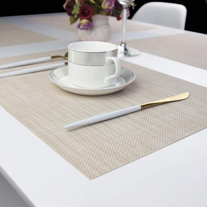 Table Mats Set of 4 Placemats Washable Easy to Clean Place Mats PVC Placemat (Beige)