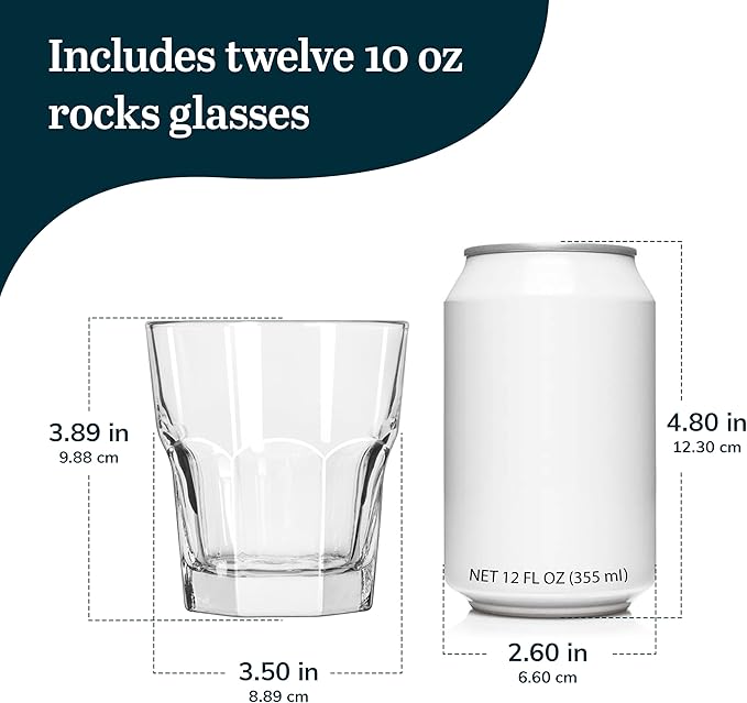 Libbey Gibraltar DuraTuff Rocks Glasses Set of 12, 10 Oz Durable, Restaurant Style Whiskey Glasses Set, Cocktail Drinking Cups for Hosting, Bar Service