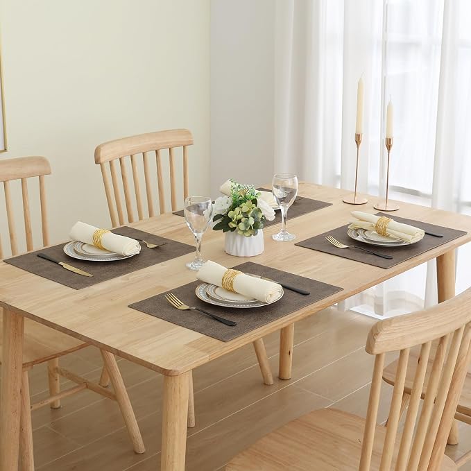 Homaxy Faux Leather Heat Resistant Placemats for Dining Table Set of 12, Waterproof Wipeable Washable PU Table Mats, Easy to Clean Anti-Slip Place Mats, 11.8" x 17", Dark Brown