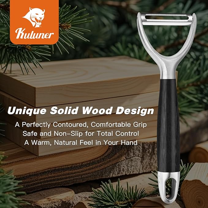 KULUNER 304 Stainless Steel Multi-Function Kitchen Peeler - With Solid Wood Handle, Sharp & Durable Blade, Effortlessly Peels Vegetables and Fruits, Essential Kitchen Tool