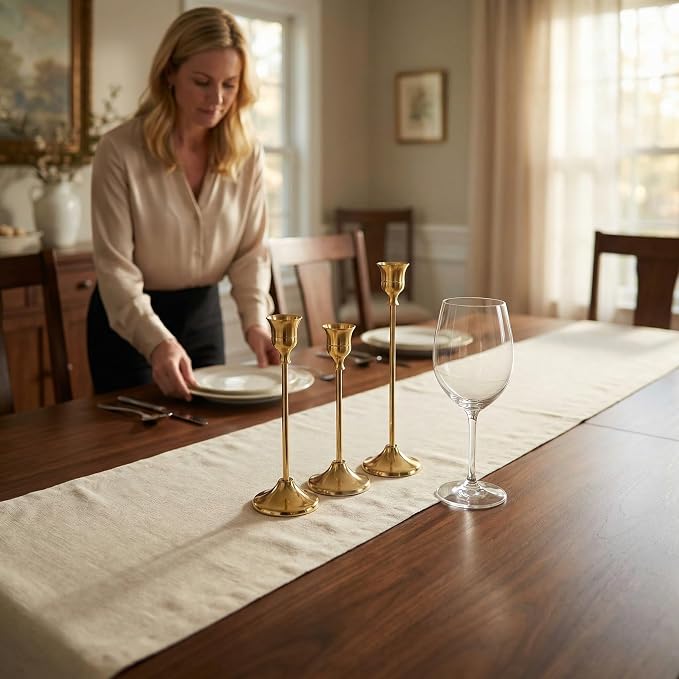 4 Sets(12 Pcs) Brass Tapered Candle Holder,Candlestick Tall Metal Candlestick Holders for Table Centerpiece Home Decor for Wedding Fireplace Mantel Housewarming Gift Fits 3/4 Inch Thick Candles