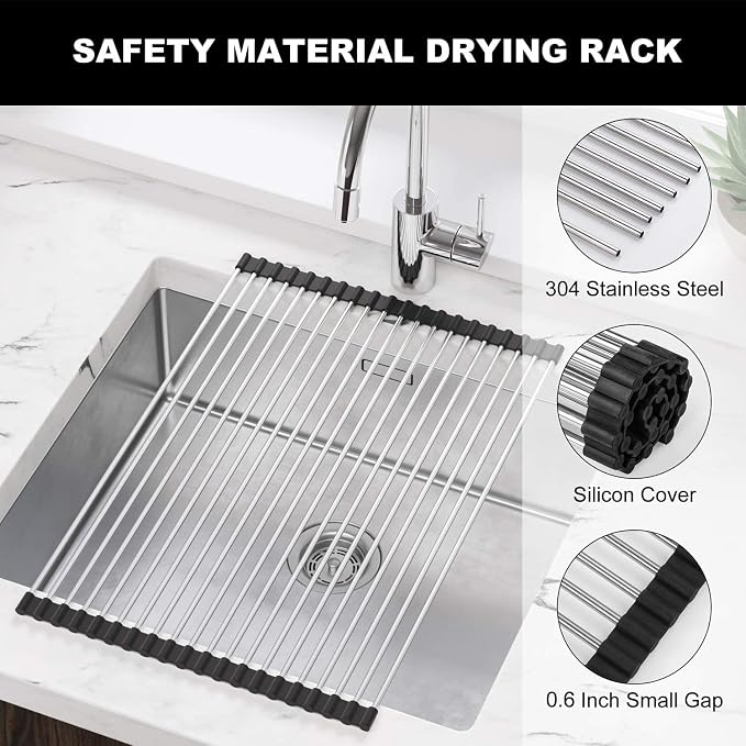 SunCleanse Roll Up Dish Drying Rack, Over The Sink Dish Drying Rack Kitchen Rolling Dish Drainer, Foldable Sink Rack Mat for Kitchen Sink Counter (17.8"x11.8")