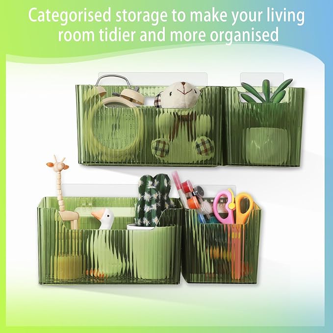 SiliFine 8 Pcs Storage Organizer Bins Wall Mounted Organizer Basket Plastic Cabinet Door Bins Stackable Hanging Baskets for Organizing for Wall Refrigerator Kitchen Bathroom Pantry(3.94'',Green)
