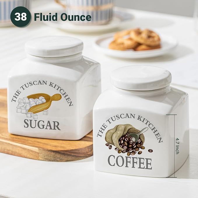 HOMBENE Kitchen Ceramic Coffee Storage Containers, Food Storage Jar with Airtight Lids, 38 fl. oz White Serving Ground Coffee Bean Storage
