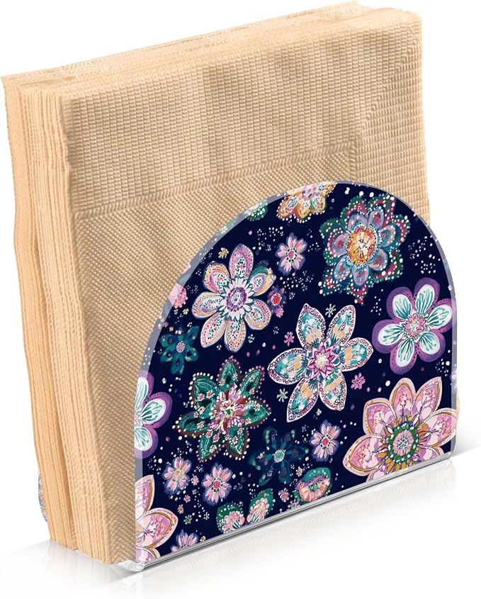 Mandala Cherry Blossoms Abstract Floral Napkin Holder for Table Acrylic Vertical Napkin Holders for Paper Napkins Decor Napkin Dispenser for Home Party Dining Cocktail Kitchen Accessories, 2 Pack