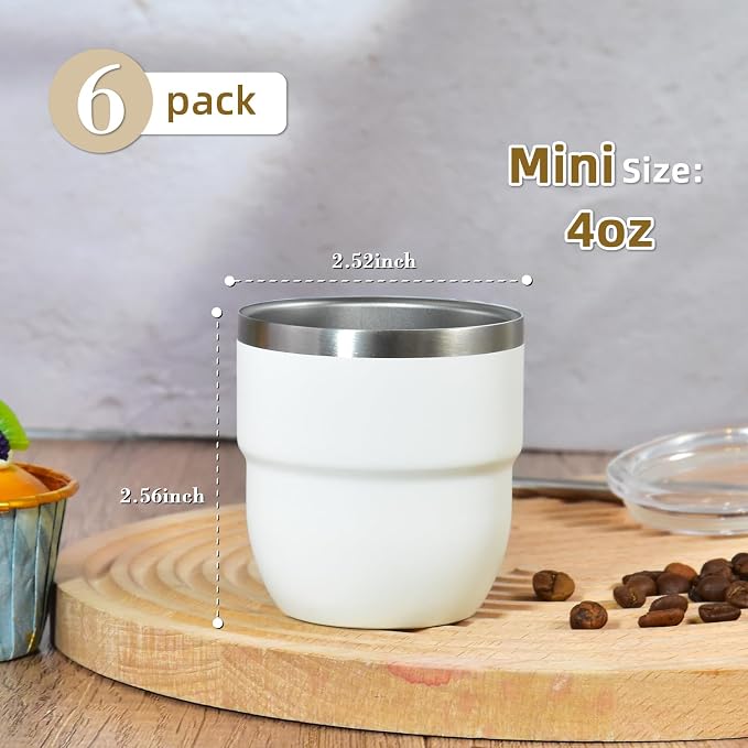 CHLJAR Espresso Cups, 4oz Insulated Espresso Cup Set of 2, Espresso Shot Cups, Stainless Steel Espresso Glasses, Stackable Mini Tumbler, Small Cup for Coffee