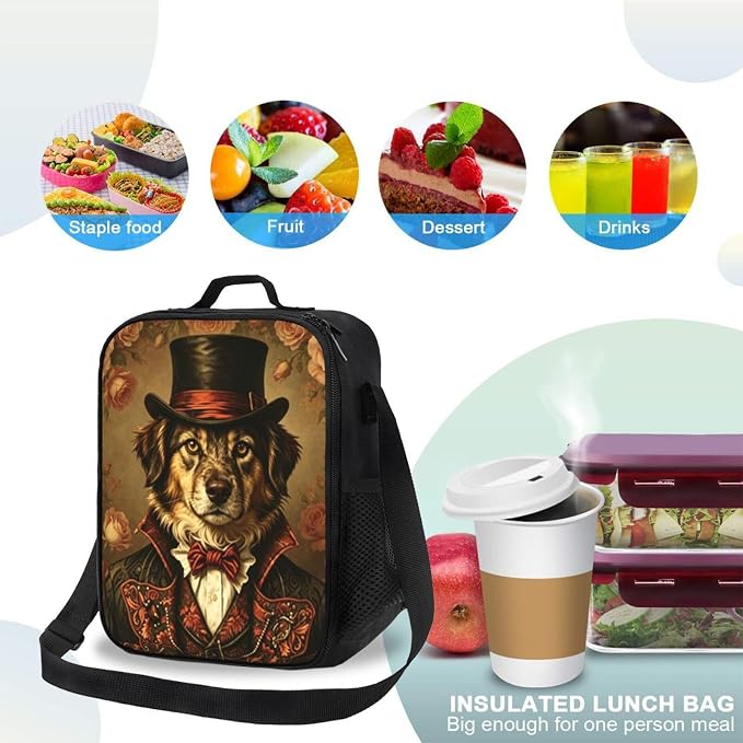 Dog Lunch Bag for Women Men Adults Insulated Animal Theme Lightweight Bags Reusable Adjustable Shoulder Strap Lunchbag for Picnic Travel Office Camping