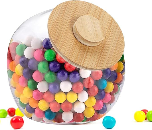 ELLDOO Clear Slanted Plastic Storage Jar with Bamboo Lid, Wide Mouth Laundry Pods Container Dishwasher Pods Holder, Coffee Pod Holder for Nespresso K Cup, Candy Cookie Jars for Coffee Bar Kitchen