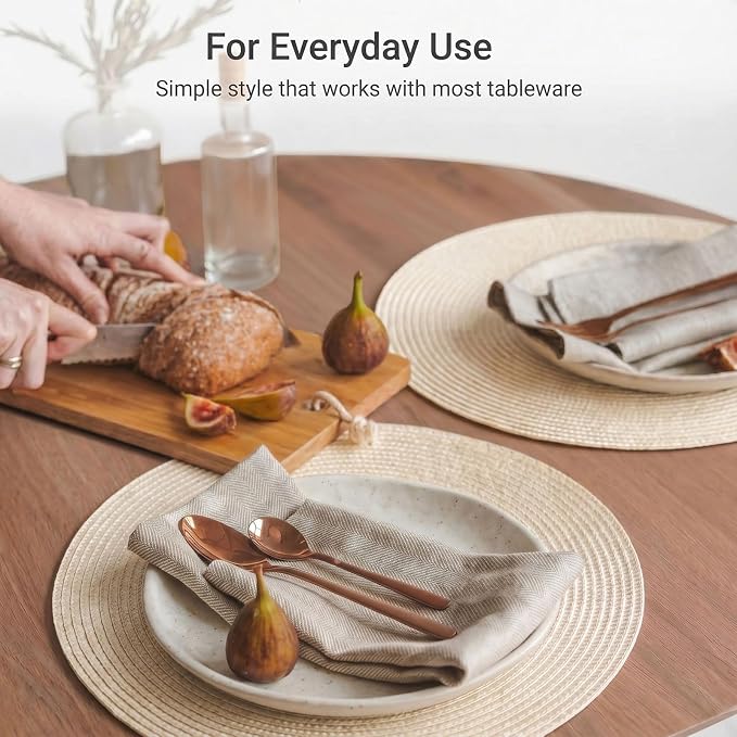 FunWheat Round Braided Placemats Set of 4 Table Mats for Dining Tables Woven Washable Non-Slip Place mats 15inch (Beige, 4pcs)