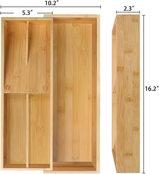 guiogc Expandable Bamboo Kitchen Drawer Organizer - Silverware Organizer - Utensil Holder and Cutlery Tray for Flatware Organizers and Kitchen Utensils