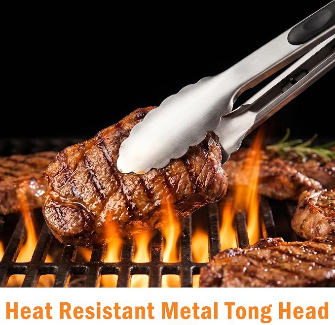 9 Pieces Stainless Steel Tongs, Kitchen Food Tongs 7 9 12 Inch | Heavy Duty Locking Tongs, Heat-Resistant Non-Slip Durable Metal Tongs for BBQ Cooking Grilling Outdoor Serving