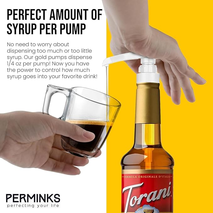 Syrup Pumps- Compatible with Torani and Davinci Bottles (25.4 oz-750ml) (Set of 6, White)
