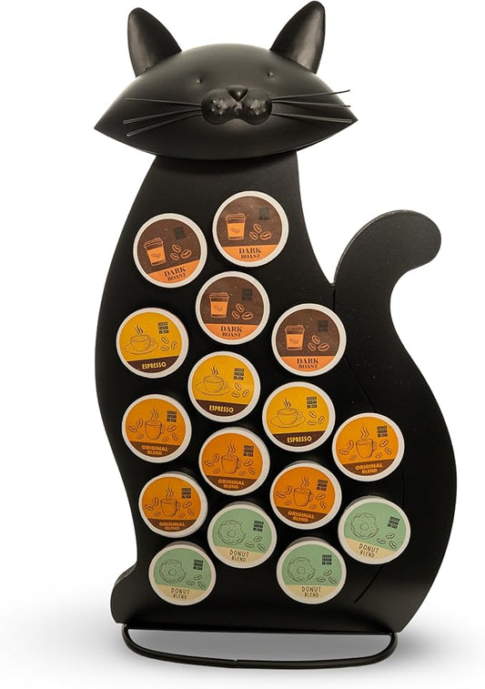 Made Easy Kit Front Facing Countertop Coffee Pods Holder - Compatible with K-Cups Practical meets Whimsical - Coffee Bar Decor for Home Café Kitchen Nook (Black Cat)