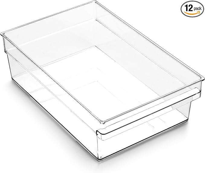 BINO | Plastic Storage Bins, Large - 12 Pack | THE HANDLER COLLECTION | Multi-Use Organizer Bins | Built-In Handle | BPA-Free | Pantry Organization | Home Organization | Fridge Organizer | Freezer Org