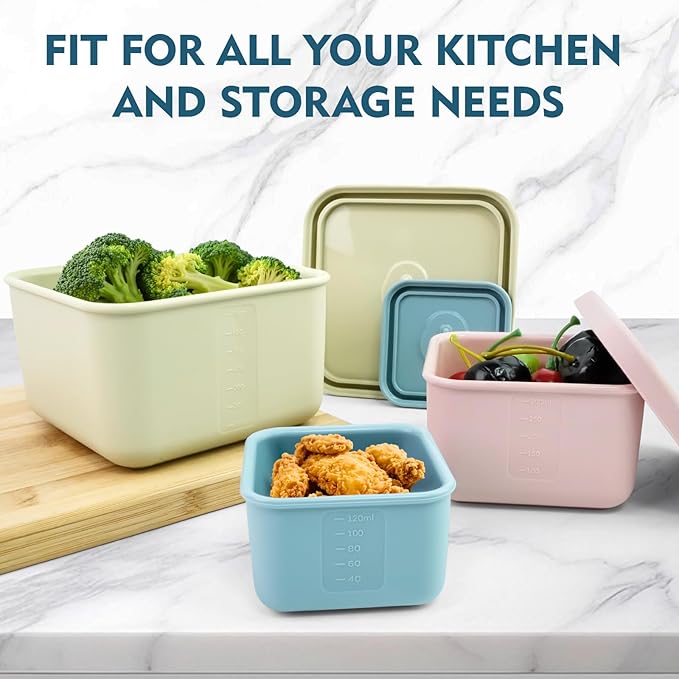 3 PCS Silicone Food Storage Containers with Lids，BPA Free Reusable Silicone Storage Containers for Food Freezer Containers Freezer Dishwasher Safe（24oz,10oz,4oz）