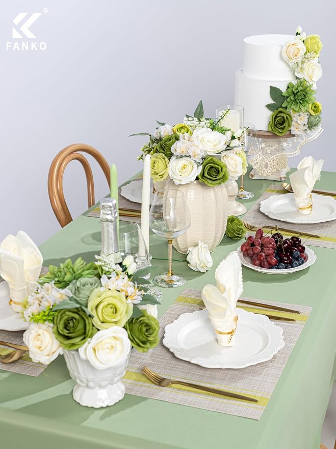 FANKO Artificial Flowers for DIY, Green White Faux Flowers Bouquet, Fake Rose Dahlia Daisy Hydrangea Silk Flowers for Vase, Home Decor, Garlands, Garden Wedding, Party, Housewarming