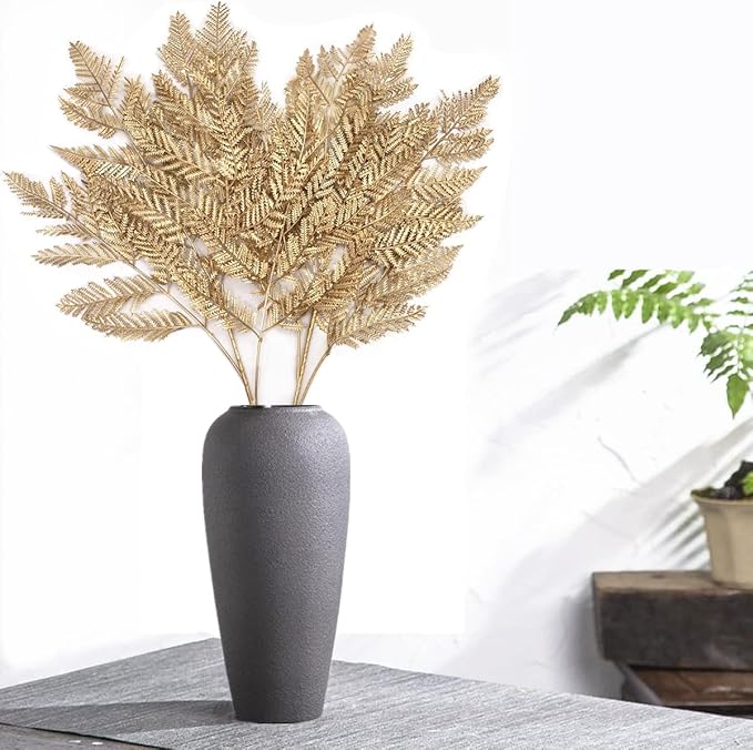 CATTREE Gold Ferns Artificial Plants Large Tall 30" 2 Pack Christmas Decorations, Fake Golden Boston Leaves Plastic Fern Palm Bushes Faux Shrubs Simulated Leaf for Party Wedding DIY Décor