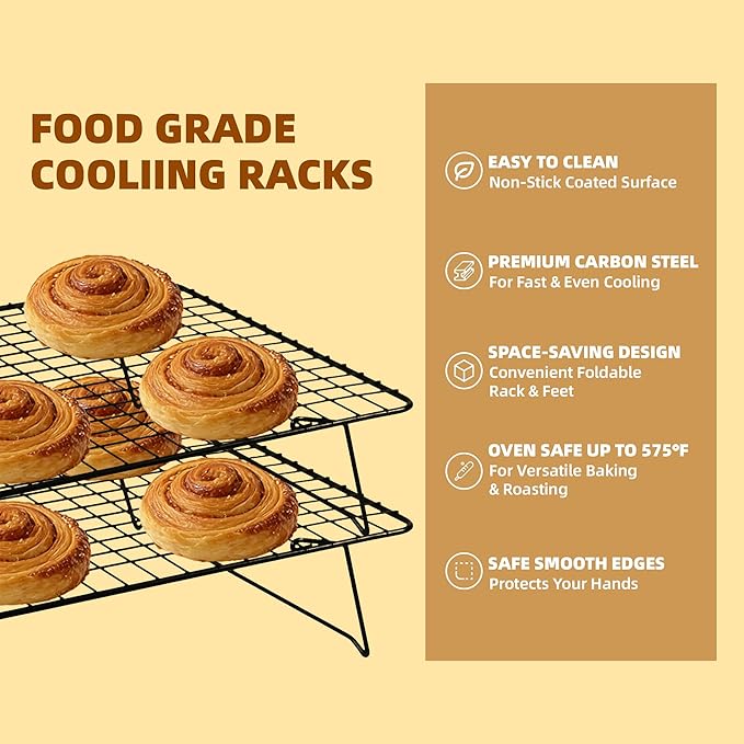 Cooling Rack, 5 Tier Stackable Cooling Racks for Cooking Baking Roasting, Multi-Level Collapsible Cookie Rack for Cakes, Oven Safe & Easy Clean (Black, 5-Tier)