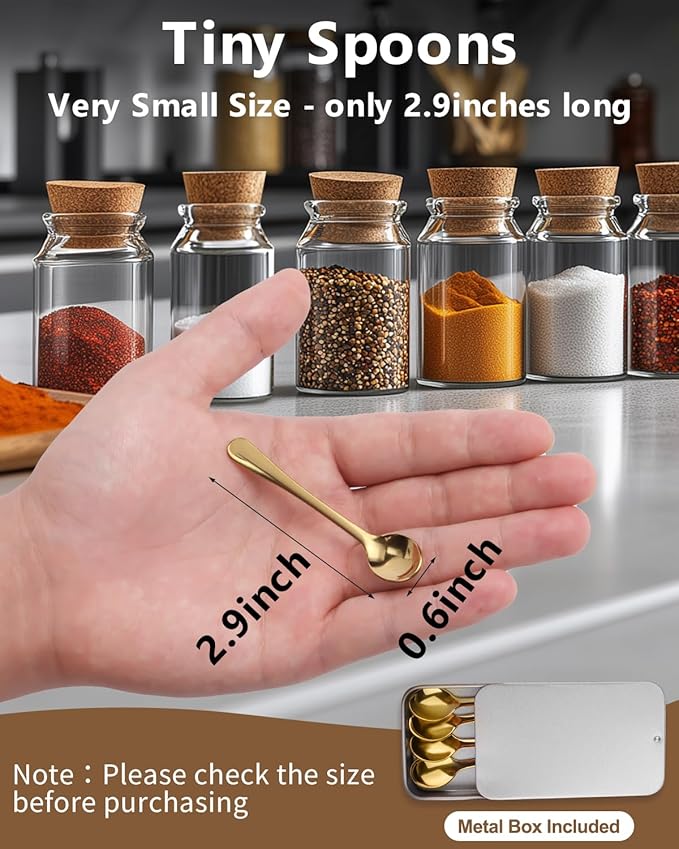 8PCS Tiny Spoons - Mini Stainless Steel Spoons 2.9 inch for Salt Jars Spice Jars, SUS 304 Food Grade Seasoning Spoon for Powder Spices, Pepper, Sugar, Coffee