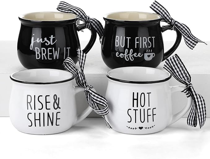 Patelai 4 Pcs Mini Espresso Cups 5 oz Coffee Mugs Set with Handle for Coffee Bar Tiered Tray Farmhouse Kitchen Decoration Holiday Party Gift