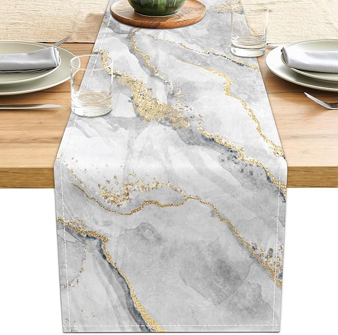 Marble Table Runner 13x36 Inch Gold Grey Table Dresser Runners Modern Table Decorations Coffee Table Runner for Home Kitchen Dining Room (13"x36", Grey Gold Marble)
