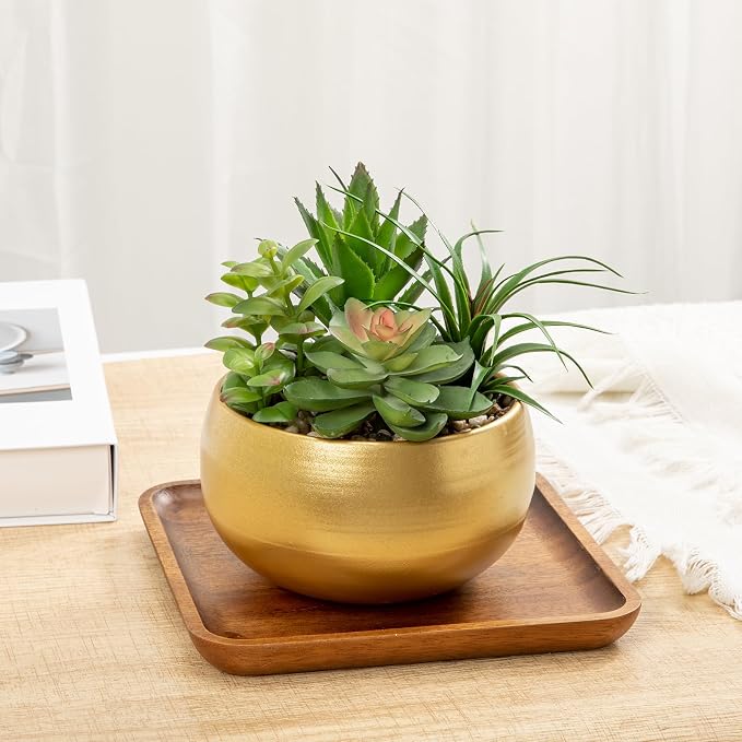 Briful Fake Succulents in Gold Metal Pot, Artificial Succulent Plants Arrangement for Home Decor, Small Faux Potted Plants Tabletop Centerpiece, Desk Office Bathroom Shelf Decorations