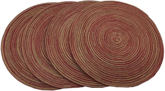 WAZAIGUR Red-A，Placemats,Round Placemats for Dining Table Set of 4 Woven Heat Resistant Non-Slip Kitchen Table Mats Diameter 14 Inch(Wine)
