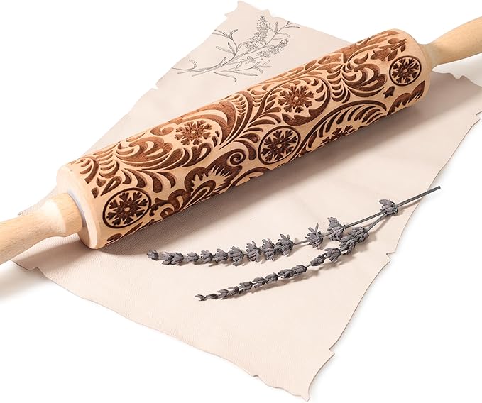 17" Premium Wooden Rolling Pins for Baking with European Embossed Designs | 3mm Deep Springerle Cookie Molds | Christmas Rolling Pin & Baking Gifts for Women | Includes 3-in-1 Cleaning Brush