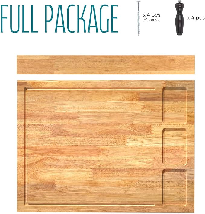 Extra Large Solid Wooden Cutting Board and Stovetop Cover, 3 in 1 Stove Top Cover Chopping Board with Detachable Legs and Juice Groove, Sink Cover Board (1, Light Brown)