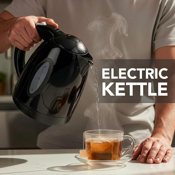 OVENTE Electric Kettle, 1.7L Fast Boiling Water Heater for Coffee or Tea, BPA Free with Water Level Gauge, Auto Shut-Off, Boil-Dry Protection, Indicator Light and Removable Filter, Black KP72B