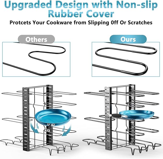 ORDORA Pots and Pans Organizer for Cabinet 16.61 Height 2 Pack, 8 Tier Pot Organizers Rack with 3 DIY Methods, Adjustable Pan Organizer under Cabinet Kitchen Organization and Storage