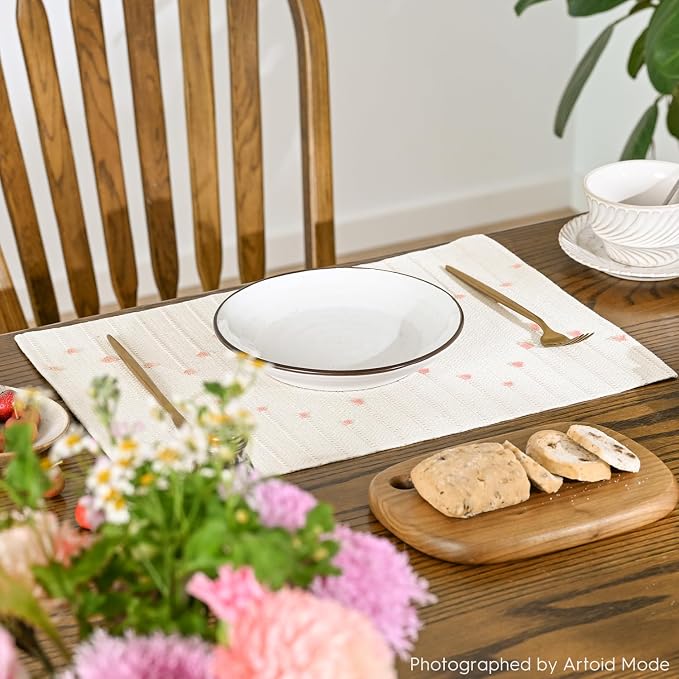 Artoid Mode Pink Farmhouse Woven Rustic Placemats Set of 6,12x18 Seasonal Holiday Macrame Burlap Kitchen Dining Table Decoration for Home Party Decor