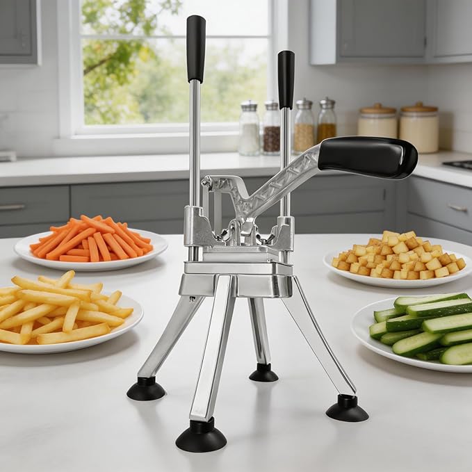 Vegetable Chopper, Potato Slicer w/ 4 Replacement Blades, fruit chopper, french fry cutter, Potato Dicer & Fruit Slicer for Restaurants & Home Kitchen