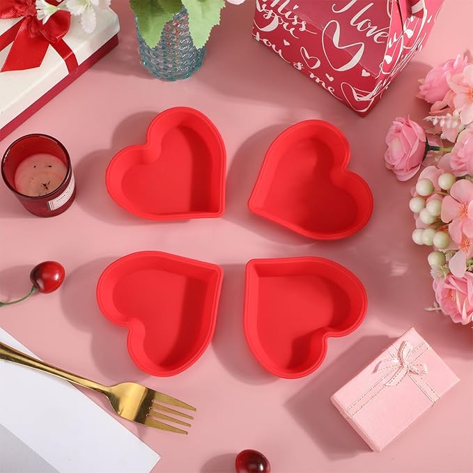 12 Pcs Heart Cake Pan Silicone Heart Cake Molds Baking Pan Nonstick Molds for Anniversary Birthday Snack Cupcake Baking (4 Inch)