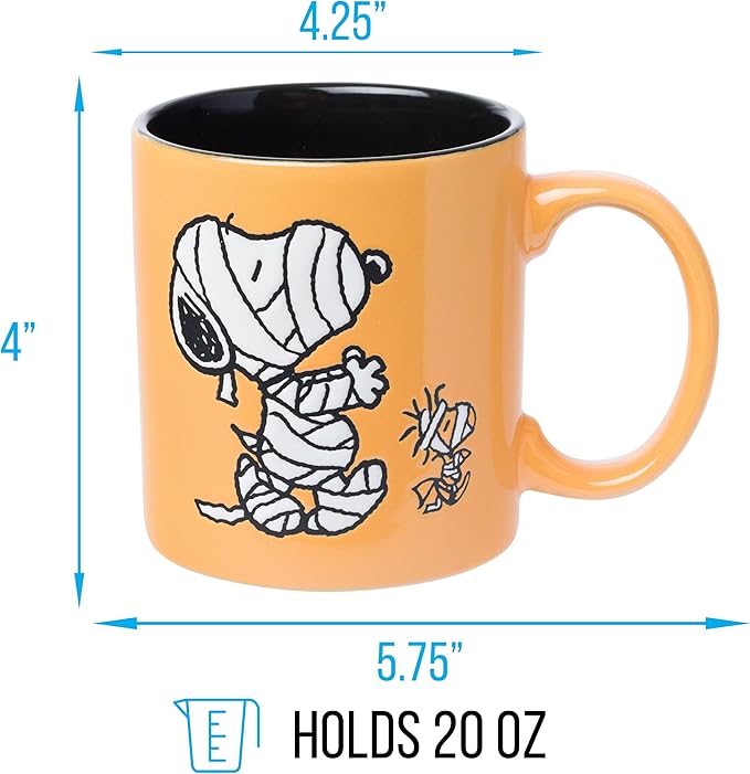Silver Buffalo Peanuts Mummy Wax Resist Ceramic Mug Featuring Snoopy and Woodstock, 20 Ounces
