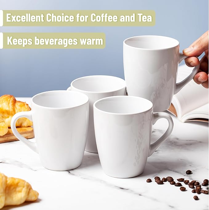 BTaT- Porcelain Coffee Mugs Set, 12 Ounces, 4 Pack, White Ceramic Coffee Mugs with Handle, Restaurant Cups for Mocha, Tea, Cappuccino, Cocoa, Cereal, Mug Gift Set, Dishwasher Safe, Mothers Day Gift