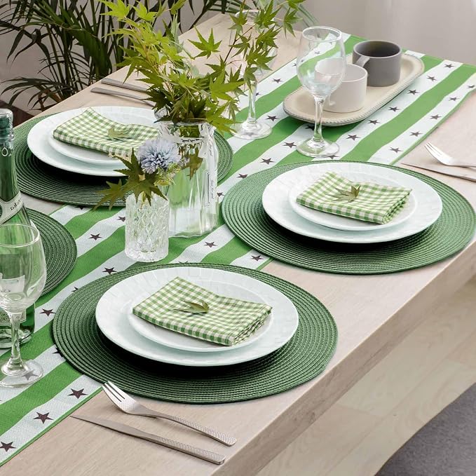 AHHFSMEI Round Placemats Set of 6 Heat Resistant Washable Non-Slip Woven Braided Table Mats for Dining Table Kitchen & Home Decor (Olive Green)