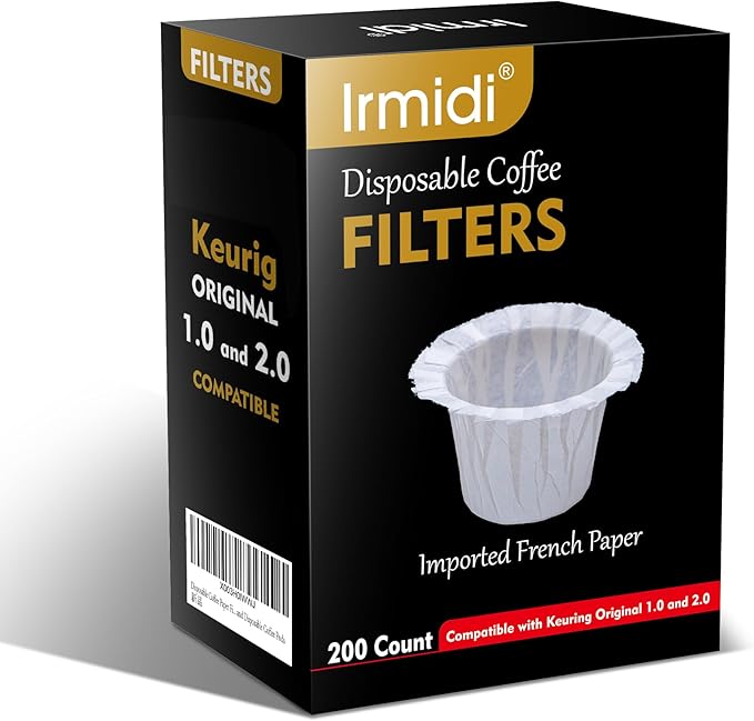 Irmidi Disposable Paper Coffee Filters 200 Count, Compatible with Brewers Single Serve 1.0 and 2.0 Fits All Reusable K Cup