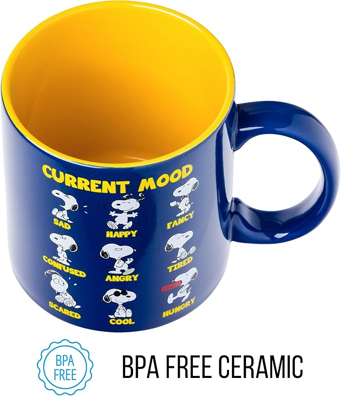 Silver Buffalo Peanuts Featuring Snoopy's Current Mood Various Emotions. Ceramic Mug, 20 Ounces