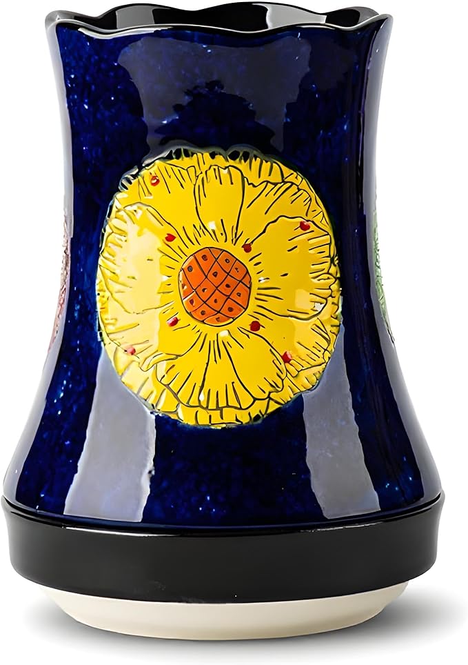 Utensil Holder for Kitchen Counter, Large Ceramic Utensil Holder Crock with Drain Tray, Hand-Painted Floral Rustic Farmhouse Kitchen Crock, Perfect for Women, Christmas, Hostess Gifts & Fall Decor