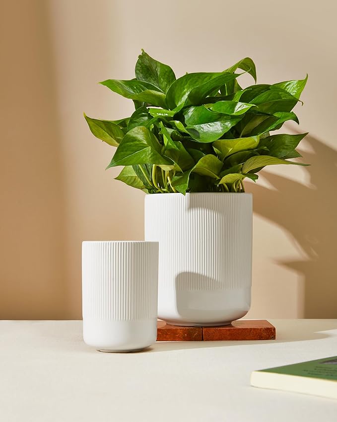 Pokini Utensil Holder, 7.3"+5.3" Large Ceramic Kitchen Utensil Holder for Countertop, Cooking Utensil Holder for Kitchen Counter Decor, Modern Kitchen Utensils Holder, Bright White