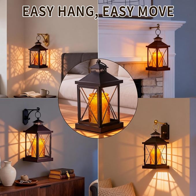 Candle Warmer Lamp with Timer,Dimmable Farmhouse Candle Lamp Warmer,Fully Enclosed and Hanging Up Designed Candle Warmer Vintage Lantern Lamp,Compatible with 3 Wick Candles Jars - Coffee