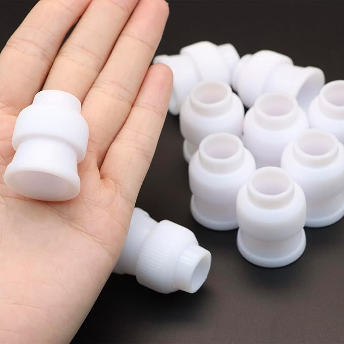 10 Pack Piping Bag Couplers for Icing Nozzles, Medium Couplers for Piping Bags, White - Small sized - PP