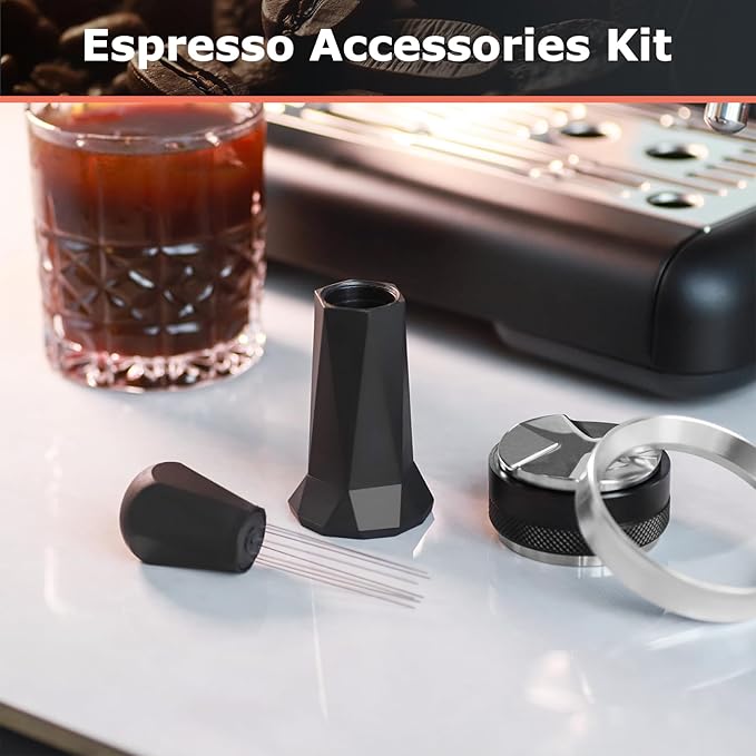 51mm Espresso Accessories Kit | 2-in-1 Distributor and Tamper, WDT Espresso Distribution Tool, Magnetic Dosing Funnel | for Delonghi CASABREWS Atatix 51mm Machine Portafilter Basket