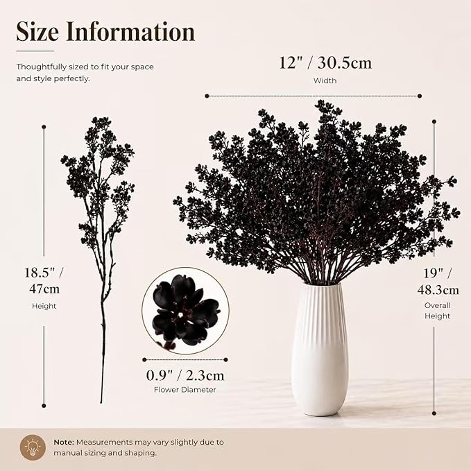 Mandy's Black Artificial Baby’s Breath Flowers 6 Bundles Silk Gypsophila, 18.5 Inch European Style Modern Home Decor Centerpiece, Neutral Wedding Flower Arrangements