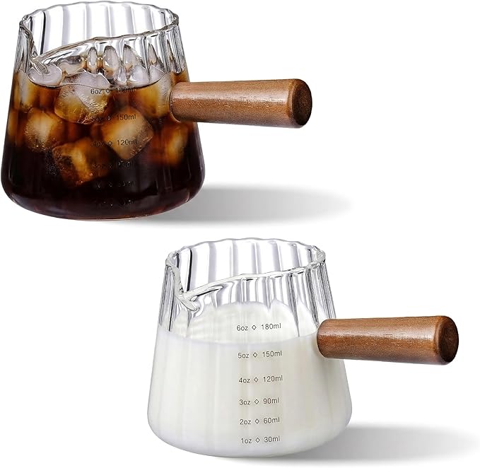 2 PCS Espresso Cups, Ohola 6OZ Espresso Shot Cup, Glass Measuring Cups with V-Shaped Spout, Markings in both oz & ml