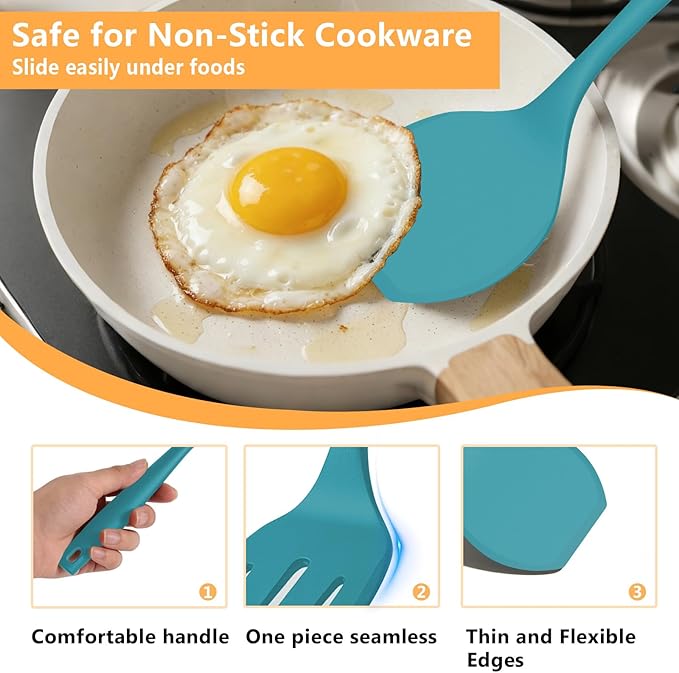 Silicone Spatula Set, 600°F Heat Resistant Spatulas for Cooking, BPA Free, Large Flexible Nonstick Flippers, Great for Egg, Pancake, Burger, Dishwasher Safe (4 Pack, Teal)