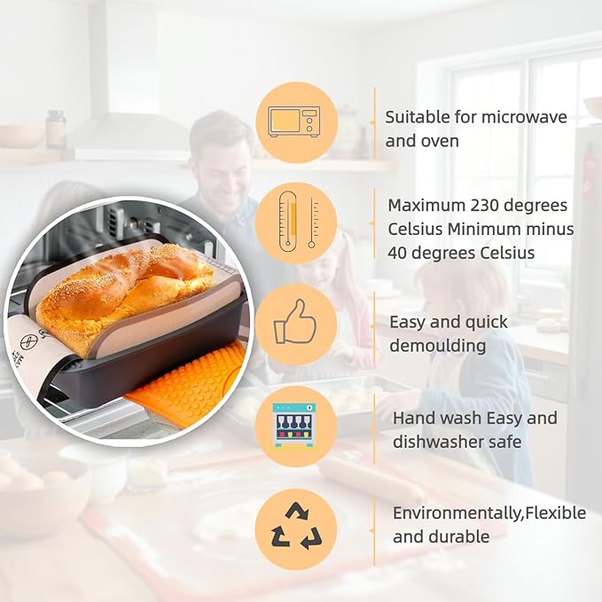 2 PCS Silicone Bread Sling for baking bread 9x5, loaf pan liners,Reusable Silicone Baking Mat with Long Handles, Non Stick, Easy to Transfer bread from loaf pan(Gray)