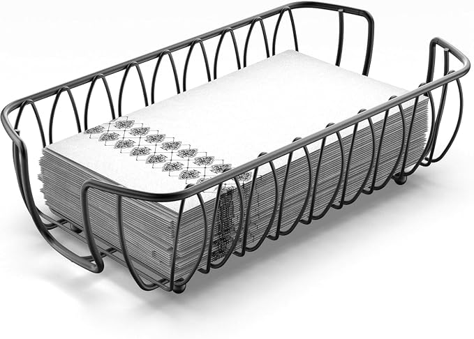 Guest Hand Towel Holder Tray for Bathroom Countertop,Black Metal | Guest Bathroom, Powder Room & Vanity Use